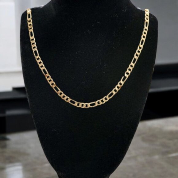 14k Gold Plated Figaro Link Chain Necklace Stylish Unisex Jewelry 18 Inc 6mm - Picture 2 of 3